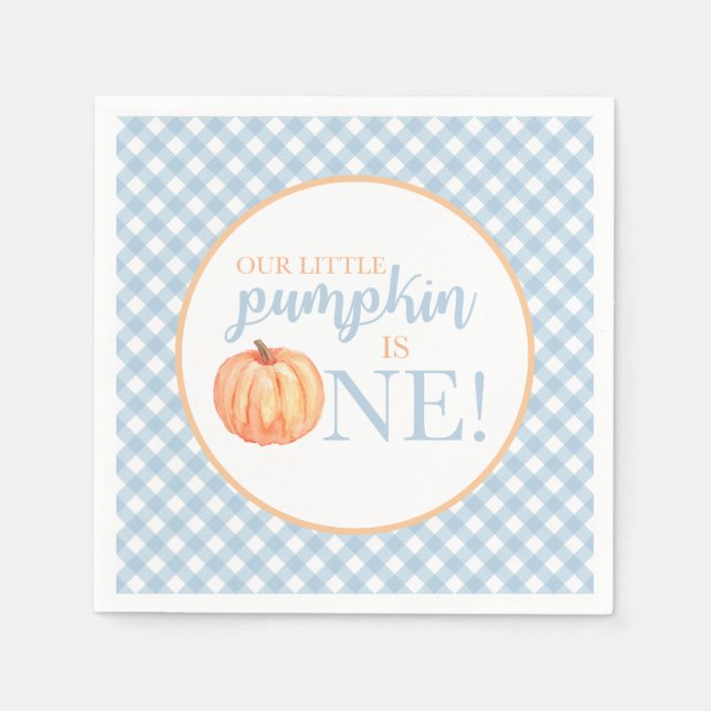 Första födelsedag för pumpkin pastel blue plaid pappersservett (Framsidan)