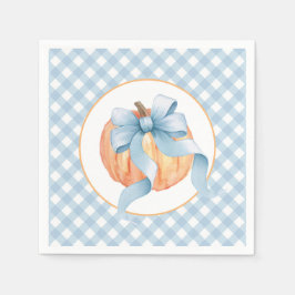 Första födelsedag för pumpkin pastel blue plaid pappersservett