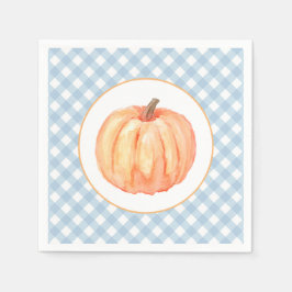 Första födelsedag för pumpkin pastel blue plaid pappersservett