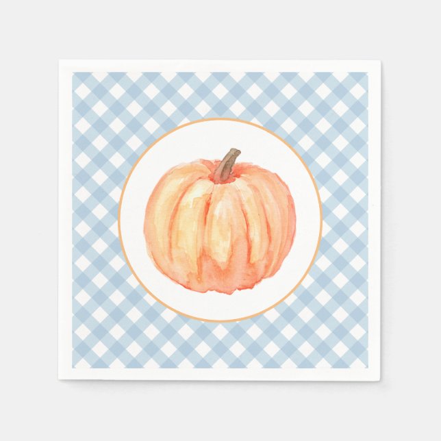 Första födelsedag för pumpkin pastel blue plaid pappersservett (Framsidan)