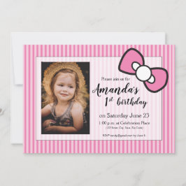 Första födelsedag för rosor, randar, pilbåge som inbjudningar