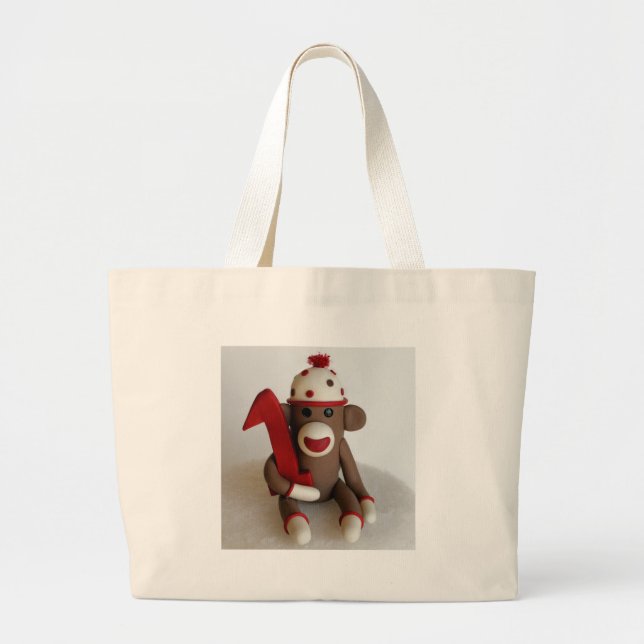 Första födelsedag för sock monkey jumbo tygkasse (Framsidan)