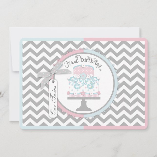 Första födelsedag för tie- och Tututwillingar Inbjudningar (Framsida)