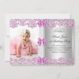 Första födelsedag Girls Lilac Rosa Photo Tiara Si Inbjudningar