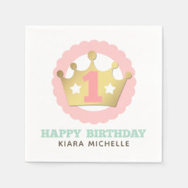 Första födelsedag Guld Princess Krona & Shabby Ros Pappersservett