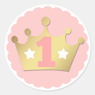Första födelsedag Guld Princess Krona & Shabby Ros Runt Klistermärke