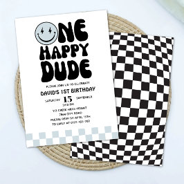 Första födelsedag i Lycklig, Blue Lycklig Ansikte Inbjudningar