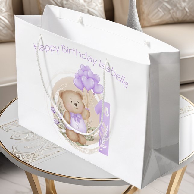 Första födelsedag Lila Namn Gift Bag (Cute Personalized Name 1st Birthday Girl Purple Gift Bag)