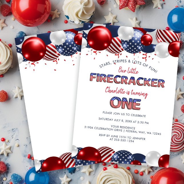 Första födelsedag, lilla utpressare Party Inbjudningar (First Birthday Little Firecracker Balloon Party Invitation)
