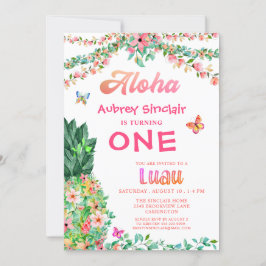 Första födelsedag Luau Tropical Blommigt Pineapple Inbjudningar