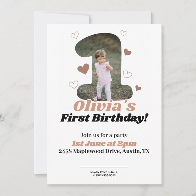 Första födelsedag: Minimalistisk Beige Teddy Heart (Framsida)