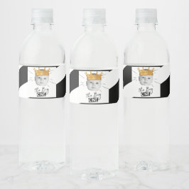 Första födelsedag Modern Photo Black White Vattenflaska Etikett