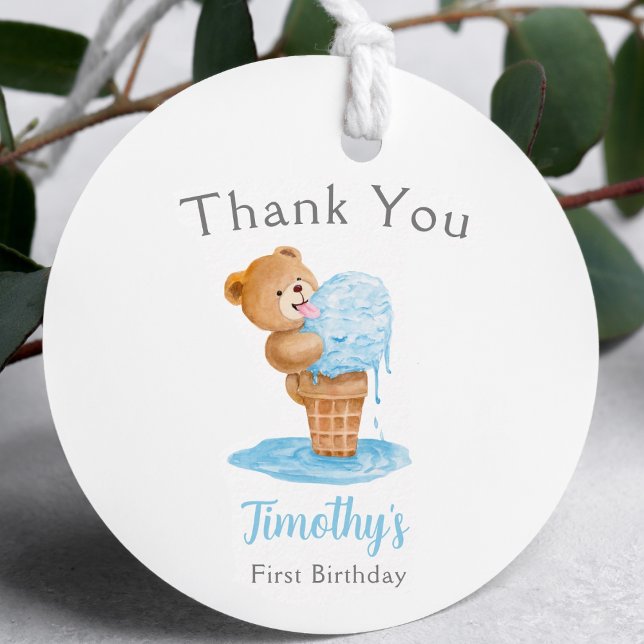 Första födelsedag Nalle Ice Cream Gåvor Etiketter (Skapare uppladdad)
