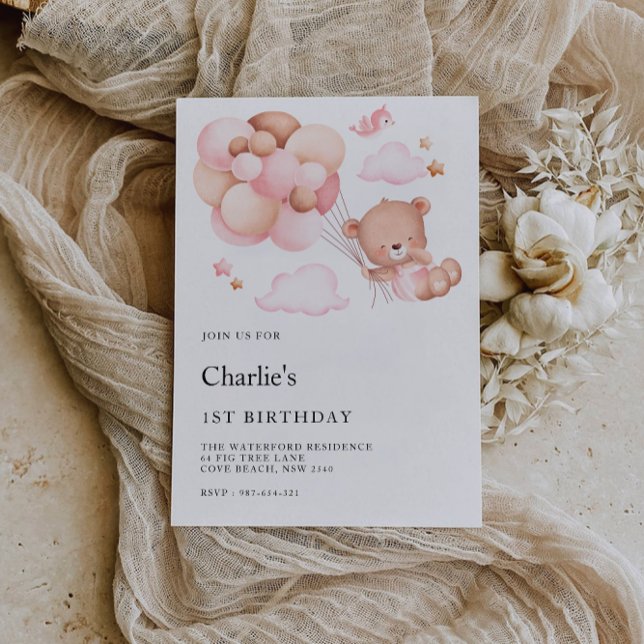Första födelsedag, Nalle Inbjudningar (1st Birthday, Teddy Bear Invitation)