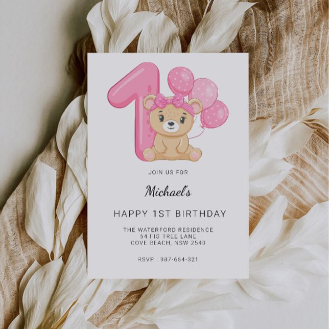 Första födelsedag, Nalle Inbjudningar (1st Birthday, Teddy Bear Invitation)