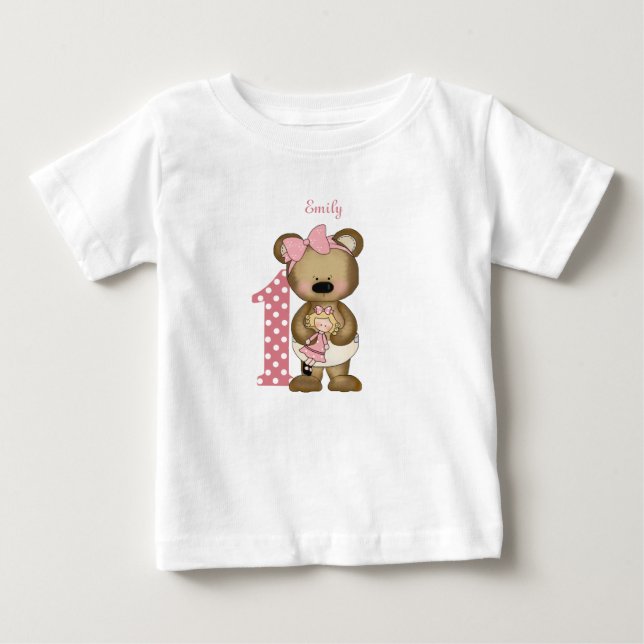Första födelsedag Nalle med Doll T-Shirt (Framsida)