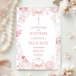 Första födelsedag och baptism för Rosa av flickor Inbjudningar