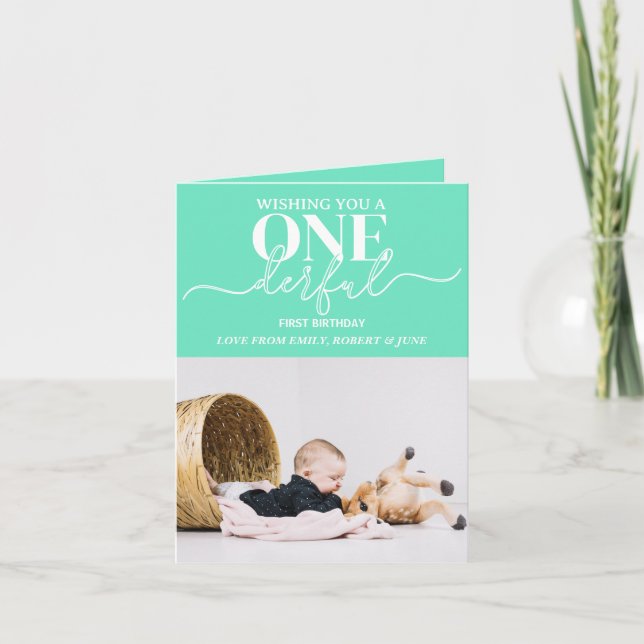 Första födelsedag Onderful typography-kort Helgkort (Framsida)