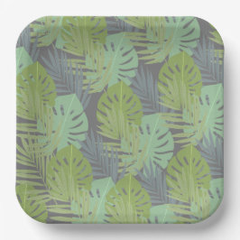 Första födelsedag papper platta med grönt löv.