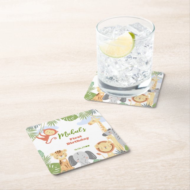 Första födelsedag Papper Underlägg med söta djur. (Insitu)