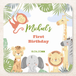 Första födelsedag Papper Underlägg med söta djur.