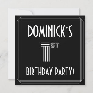 Första födelsedag Party: Art Deco Stil w/ eget nam Inbjudningar