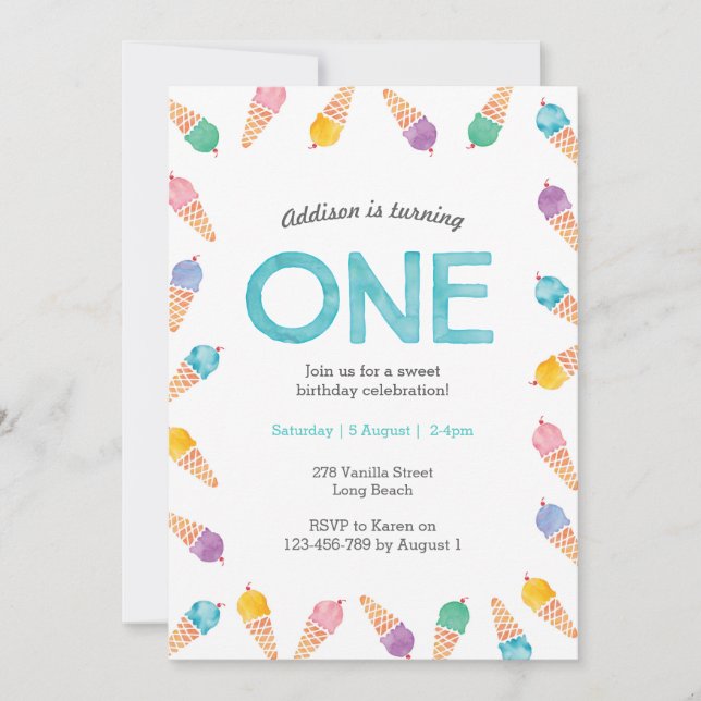 Första födelsedag Party | Inbjudan till Rainbow Ic (Framsida)