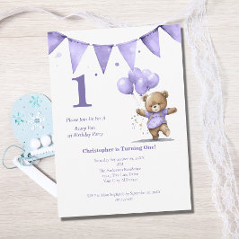 Första födelsedag Party Pojke Björnballonger Inbjudningar
