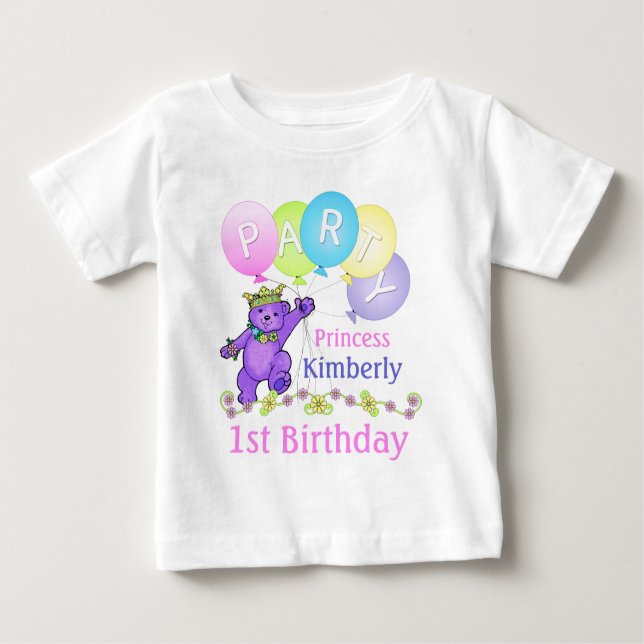 Första födelsedag Party Princess Bear Tee (Framsida)