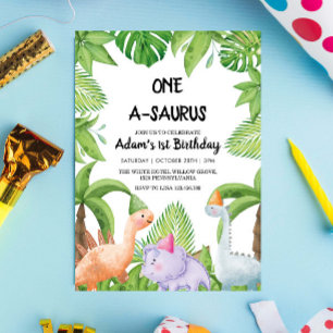 Första födelsedag Party Watercolor Dinosaurs Inbjudningar
