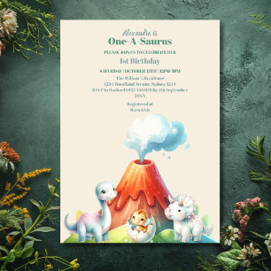 Första födelsedag Party Watercolor Dinosaurs Inbjudningar