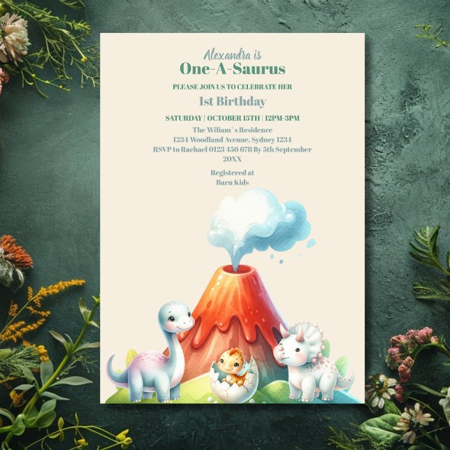 Första födelsedag Party Watercolor Dinosaurs Inbjudningar (Skapare uppladdad)