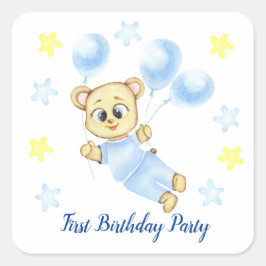 Första födelsedag Pojke Party positiv Fyrkantigt Klistermärke