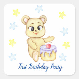 Första födelsedag Pojke Party positiv Fyrkantigt Klistermärke