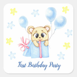 Första födelsedag Pojke Party positiv Fyrkantigt Klistermärke