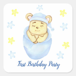 Första födelsedag Pojke Party positiv Fyrkantigt Klistermärke