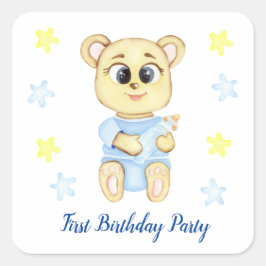 Första födelsedag Pojke Party positiv Fyrkantigt Klistermärke