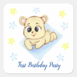 Första födelsedag Pojke Party positiv Fyrkantigt Klistermärke