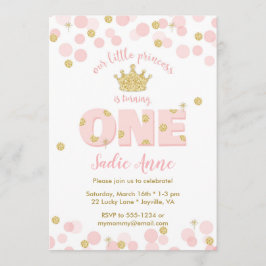 Första födelsedag Princess Rosa Guld Glitter Inbjudningar
