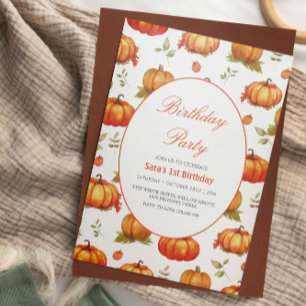 Första födelsedag: Pumpkin Watercolor Inbjudningar