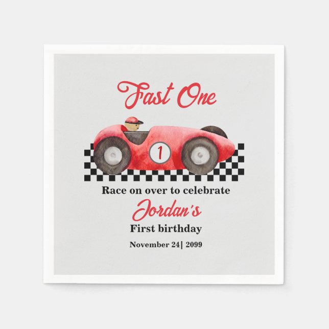 Första födelsedag Röda Tävling-bilen Fast 1 Pappersservett (Framsidan)