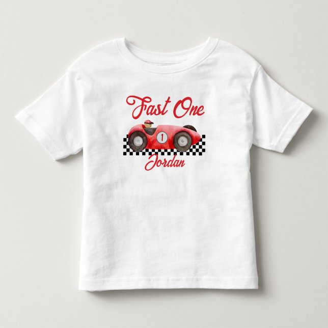 Första födelsedag Röda Tävling-bilen Fast 1 T Shirt (Framsida)