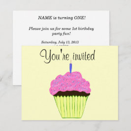 Första födelsedag Rosa Cupcake-inbjudan Anpassa Inbjudningar
