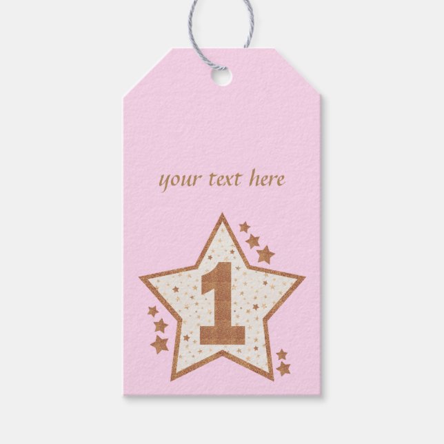 Första födelsedag Rosa och Guld Star Presentetikett (Framsidan)