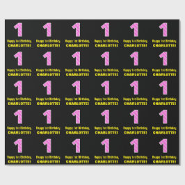 Första födelsedag: Rosa Rand och Hearts 1 + Namn Presentpapper