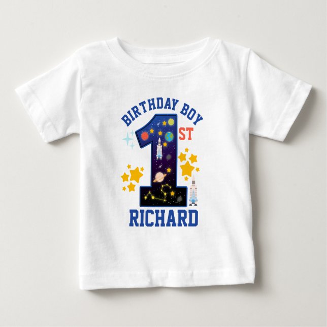 Första födelsedag: Rymddesign T Shirt (Framsida)