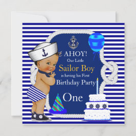 Första födelsedag Sailor Boy Navy Blue Rand Inbjudningar