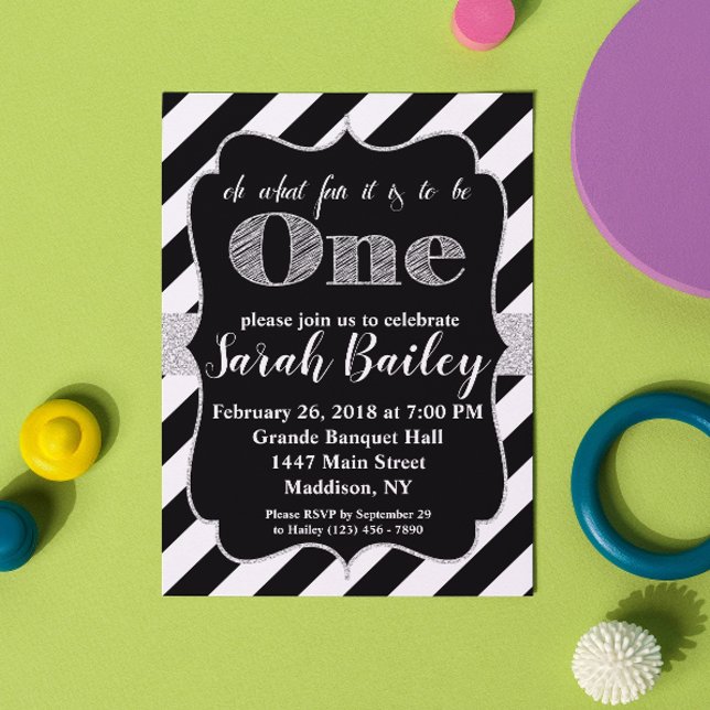 Första födelsedag Silver Glitter Inbjudan (Skapare uppladdad)