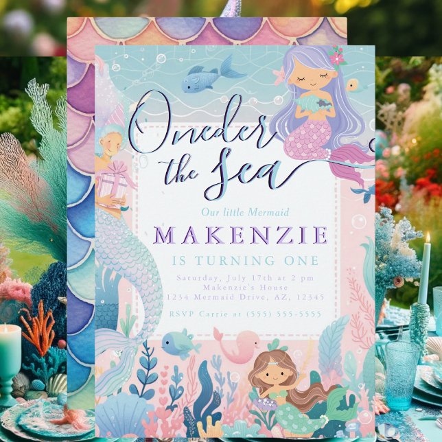 Första födelsedag Sjöjungfru Inbjudningar (Mermaid Birthday Invitation)