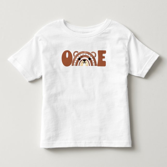 Första födelsedag Skoland Bear Boho Rainbow T Shirt (Framsida)
